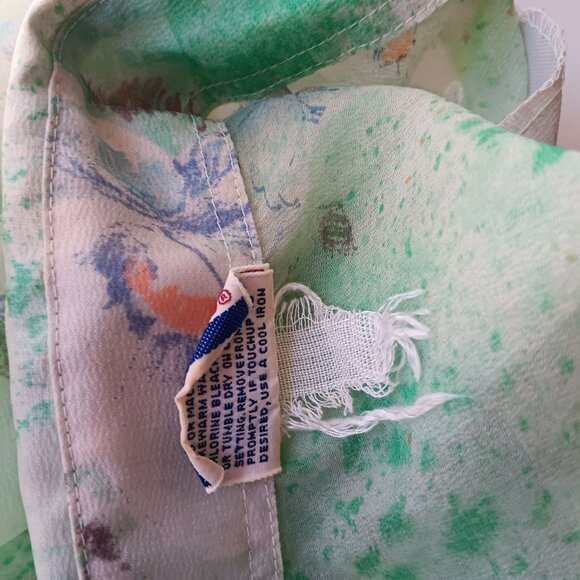 Vintage 70's Medium Sheer Floral Button-Down Blouse Long Sleeve Retro Pykettes - Picture 10 of 10